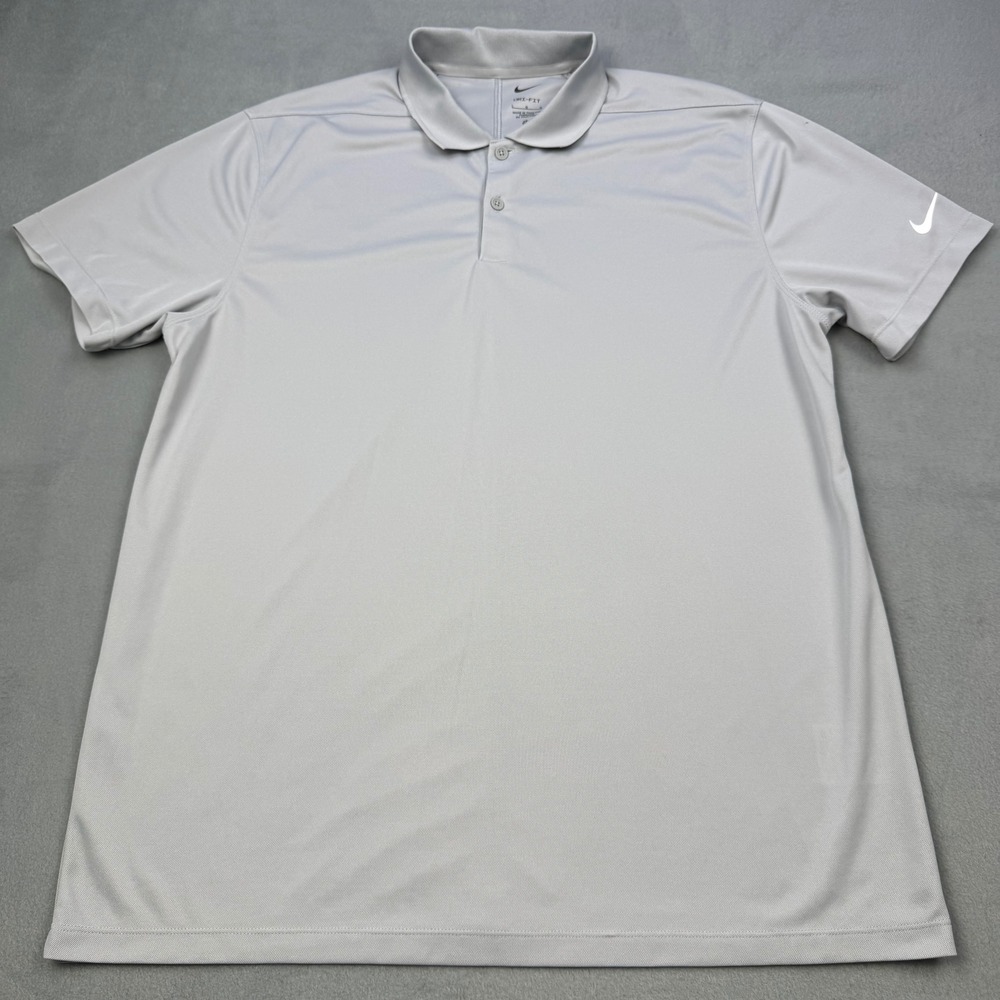 Nike Dri-FIT Victory Golf Polo Mens Large Gray Solid Performance Stretch Shirt